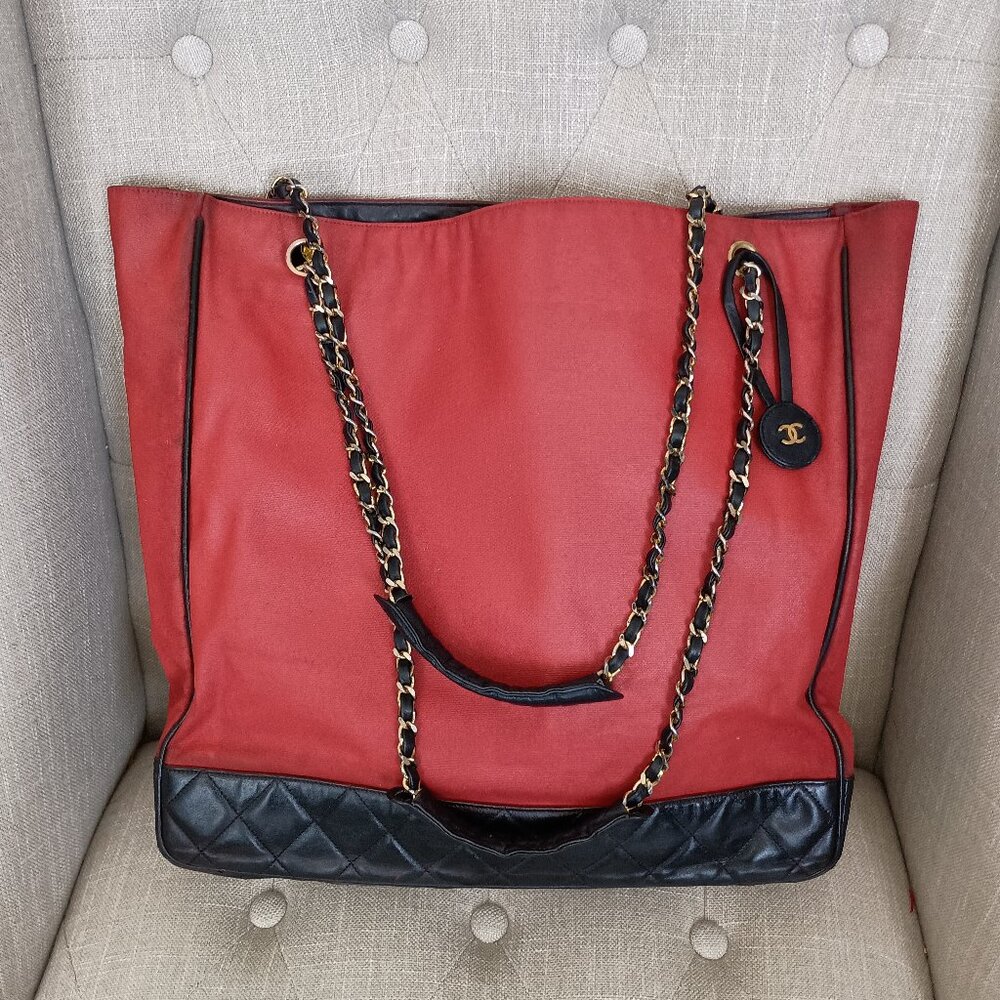CHANEL CANVAS LEATHER TRIM TOTE